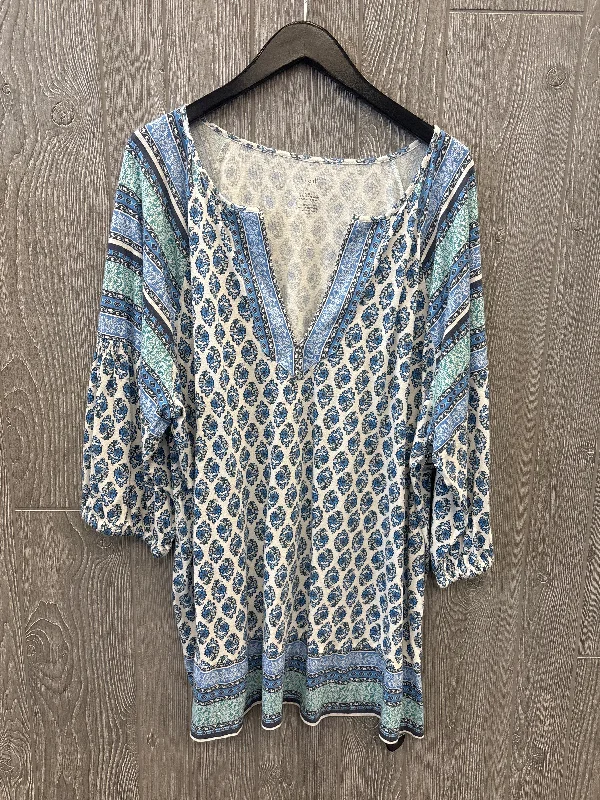 Light Fit Top Long Sleeve By Pure Jill In Brown & White, Size: 3x
