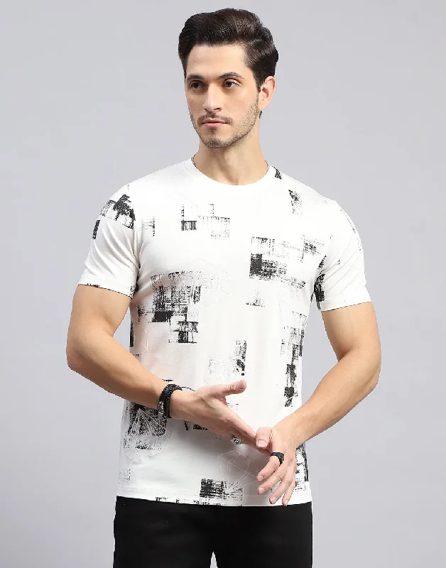 High-end Fashion Men Off White Printed Round Neck Half Sleeve T-Shirt