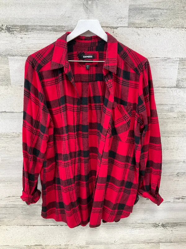 Exclusive Customization Top Long Sleeve By Express In Black & Red, Size: L