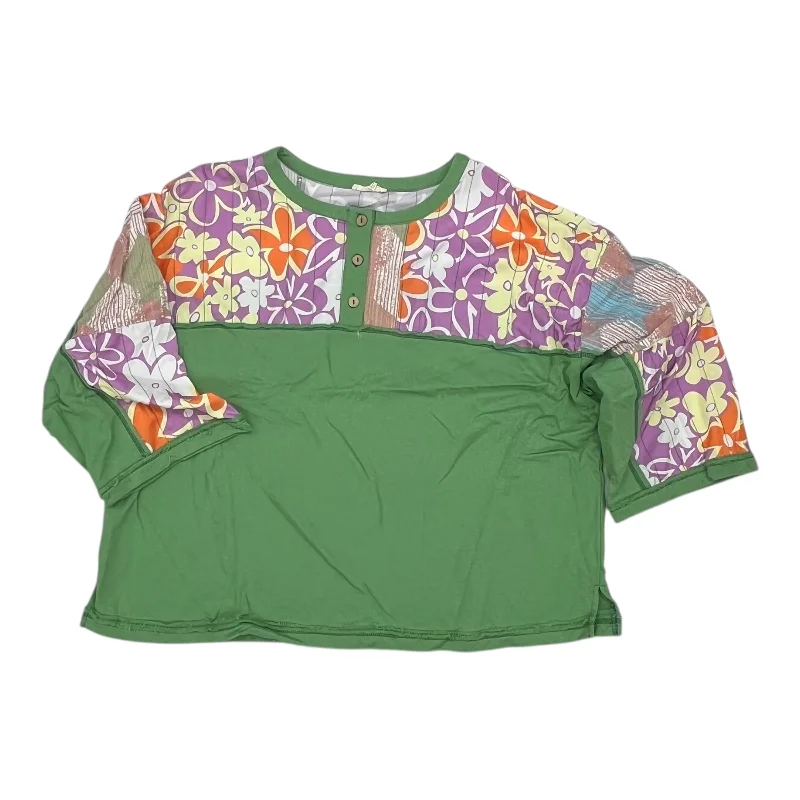 Classic Style Top 3/4 Sleeve By Easel In Green, Size:2X