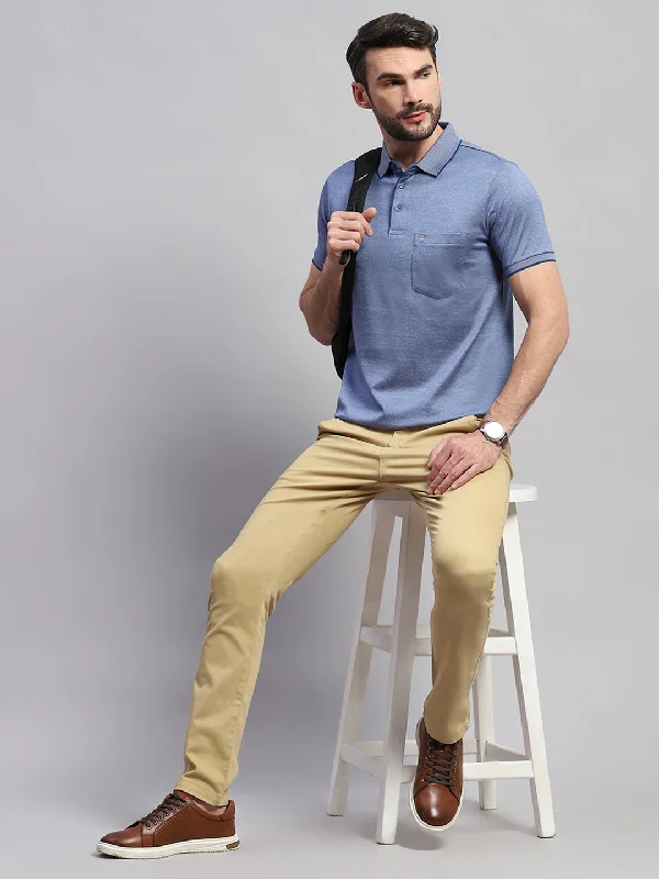 Casual Chic Wear Men Blue Solid Collar Half Sleeve T-Shirt