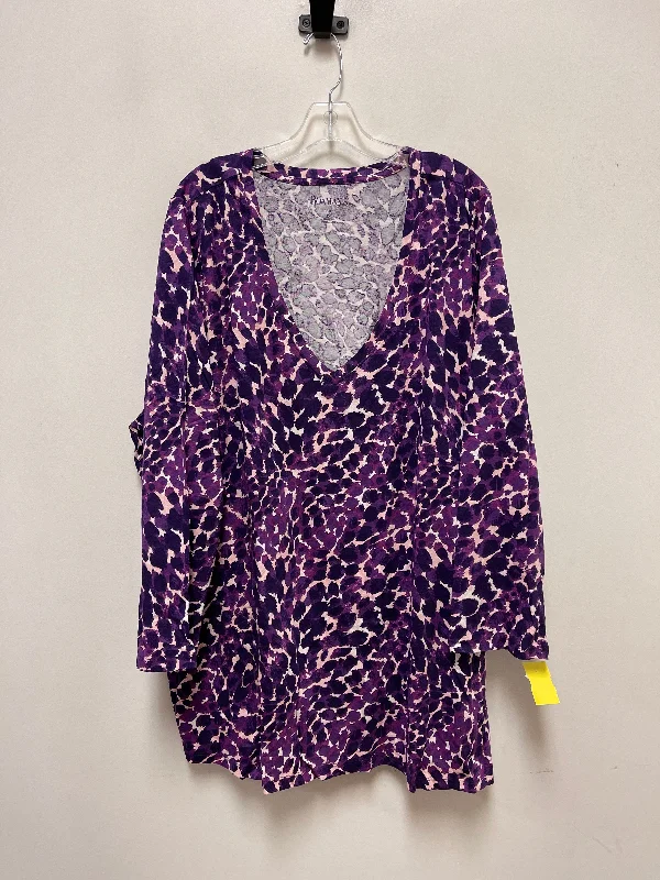 Comfortable And Casual Top Long Sleeve By Roamans In Purple, Size: 3x