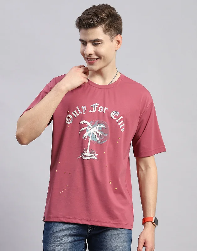 Body Design Men Pink Printed Round Neck Half Sleeve T-Shirt