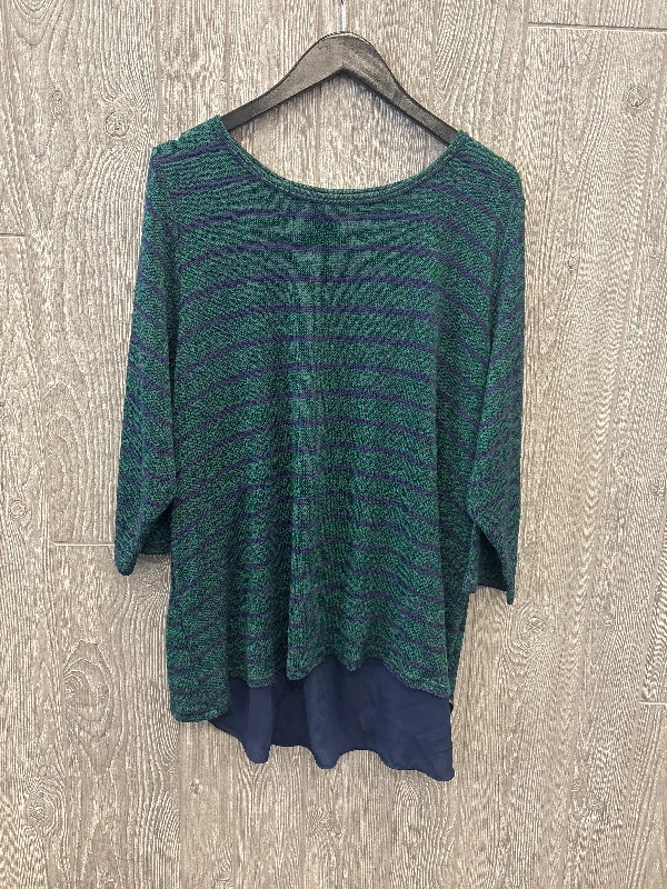 Chic Outfits Top Long Sleeve By Agb In Blue & Green, Size: 3x