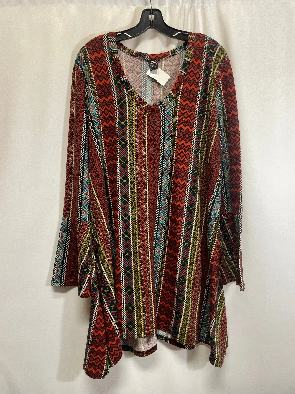 Retro Design Tunic Long Sleeve By Winwin In Orange, Size: 2x