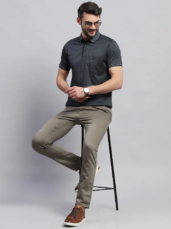 Comfortable Sweaters Men Black Solid Collar Half Sleeve T-Shirt