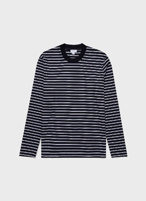 Everyday Style Men's Long Sleeve Heavyweight T-shirt in Navy/White