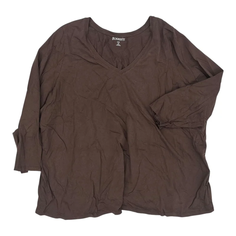 Unique Prints Top Ls Basic By Romans In Brown, Size:3X
