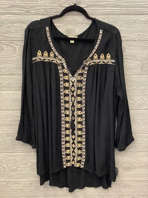 Relaxed Tops Top 3/4 Sleeve By One World In Black, Size: 3x