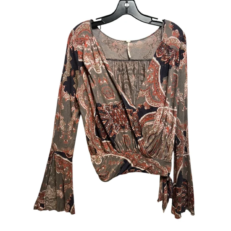 Cozy Essentials Wear Top Long Sleeve By Free People In Brown & Orange, Size: S