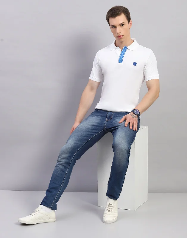 Diamond Series Men White Solid Polo Collar Half Sleeve T-Shirt