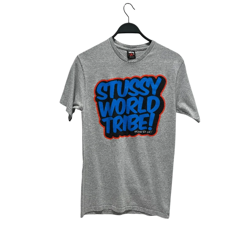 Single-shoulder Neck Design STUSSY/T-Shirt/M/Cotton/GRY/Graphic/VINTAGE WORLD TRIBE