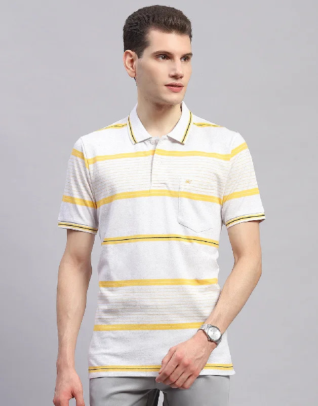 Elegant Wear Men Yellow Stripe Collar Half Sleeve T-Shirt