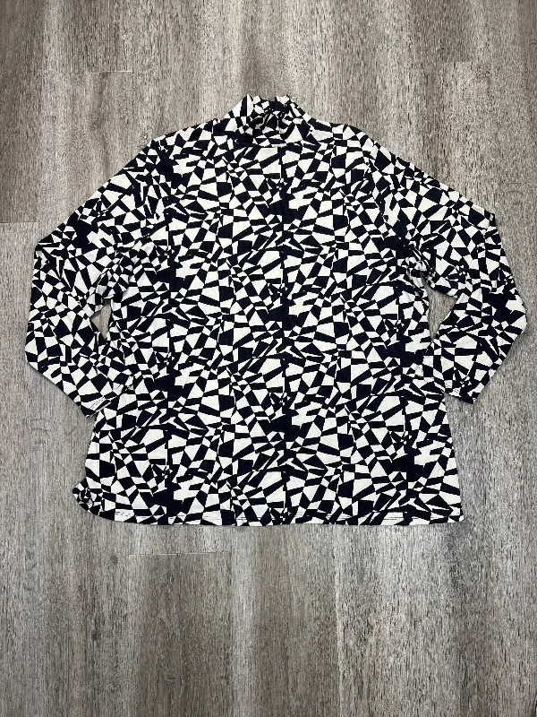 Noble Temperament Top Long Sleeve By Ava & Viv In Black & Cream, Size: 3x