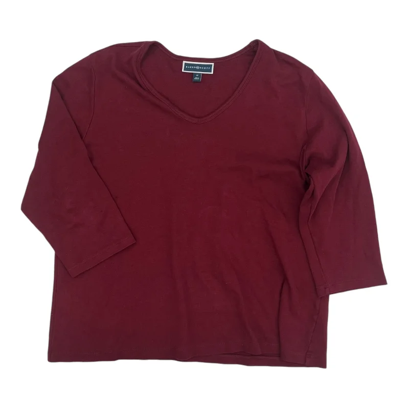 Party Wear Top 3/4 Sleeve Basic By Karen Scott In Red, Size:2X