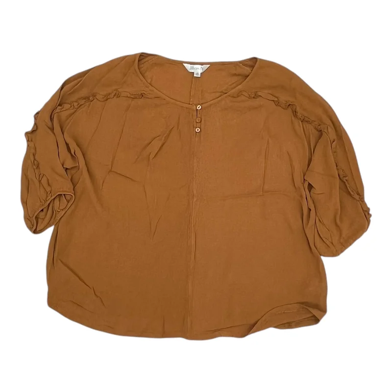 Wandering freely Top 3/4 Sleeve By Clothes Mentor In Brown, Size:2X
