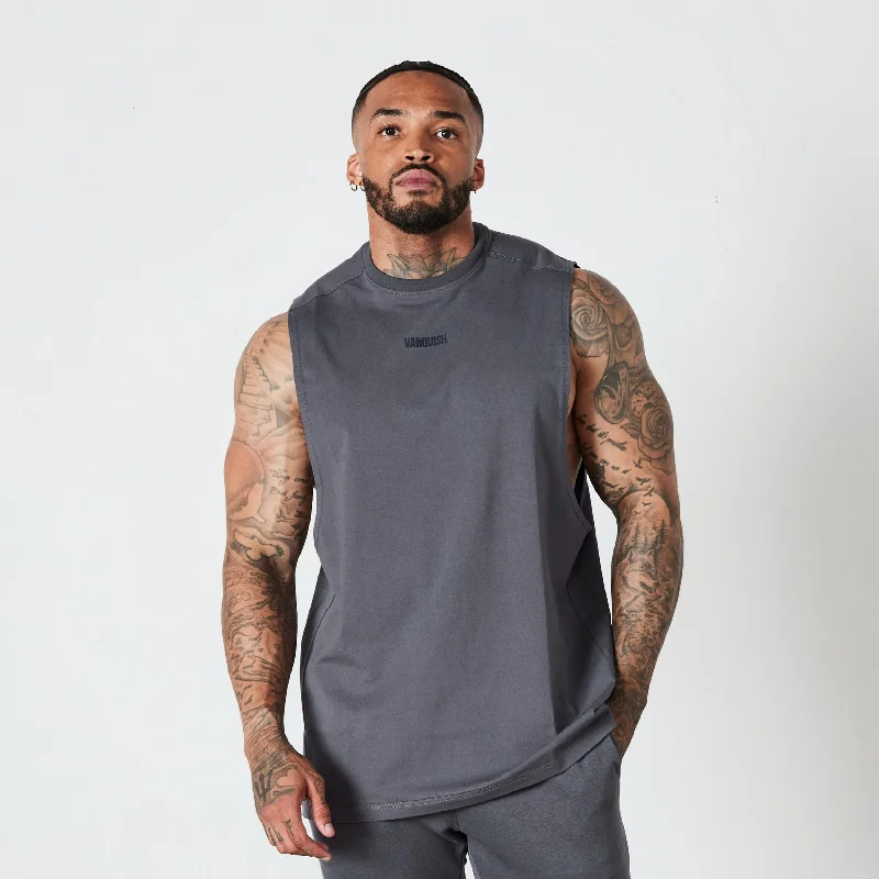 Fashion Innovation Vanquish Essential Denim Blue Oversized Sleeveless T Shirt