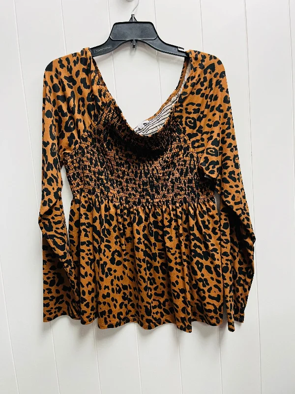 Light Dressing Top Long Sleeve By White Birch In Animal Print, Size: Xl