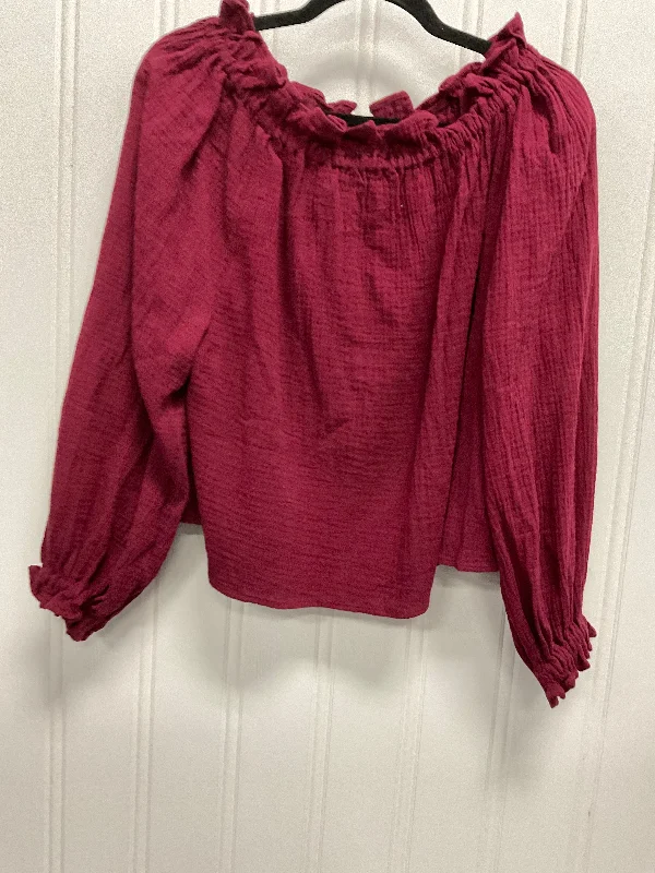 Luxury Temperament Top Long Sleeve By Newbury Kustom In Maroon, Size: M