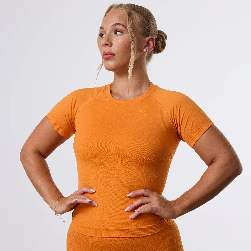 French Retro Vanquish Elevate Seamless Orange Midi Cap Sleeve T Shirt