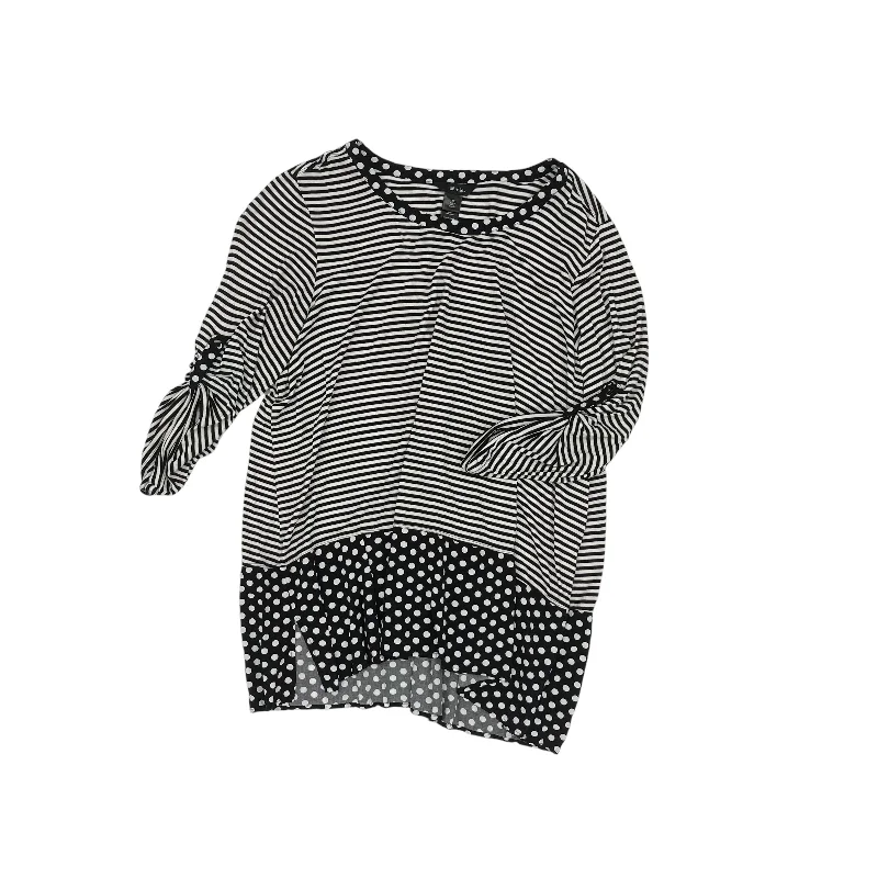 Luxury Style Top 3/4 Sleeve By Ali Miles In Black & White, Size:2X