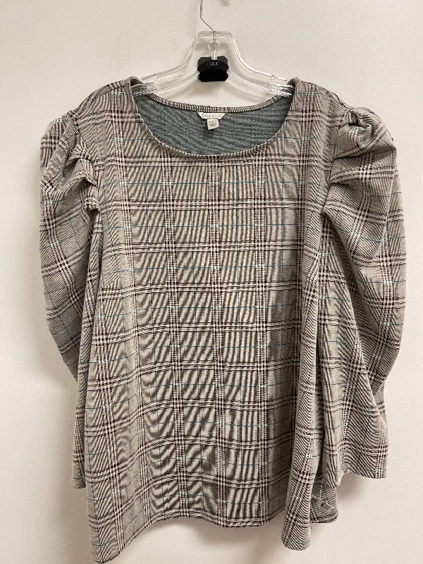 High Street Style Top Long Sleeve By Cato In Brown, Size: 2x