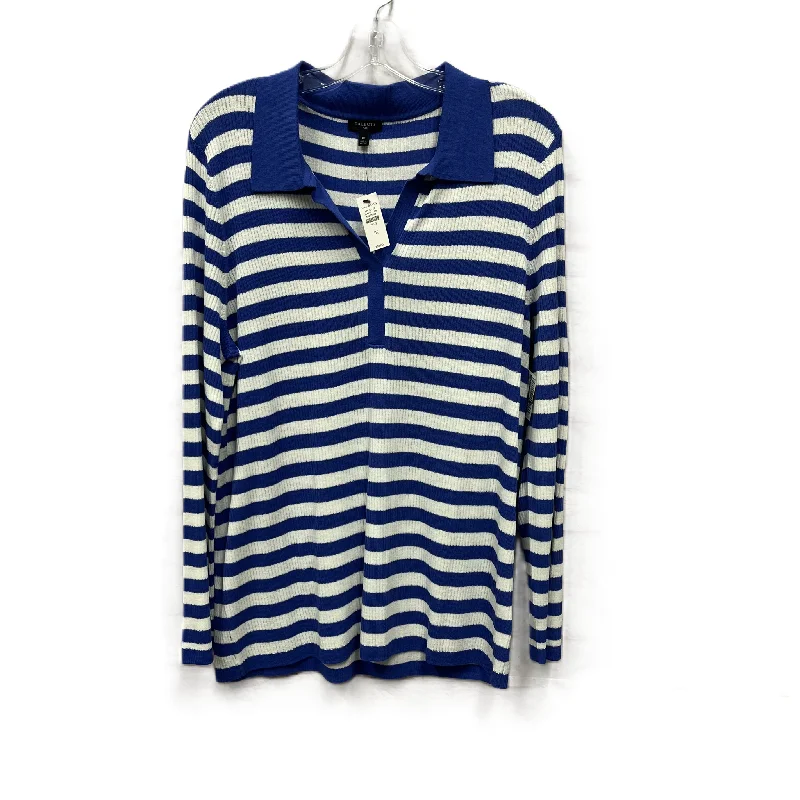 Easygoing Outfits Top Long Sleeve By Talbots In Blue & White, Size: 1x