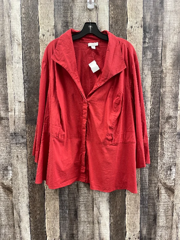 Breathable Design Top Long Sleeve Basic By Charter Club In Red, Size: 2x