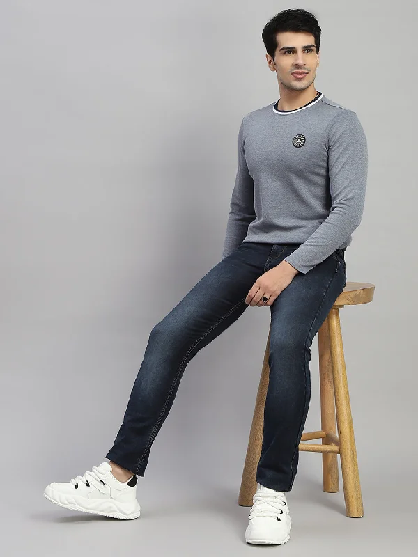 Sporty Wear Men Grey Solid Round Neck Full Sleeve T-Shirt