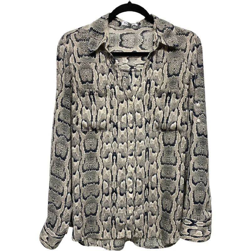 Romantic Temperament Top Long Sleeve By Express In Snakeskin Print, Size: L
