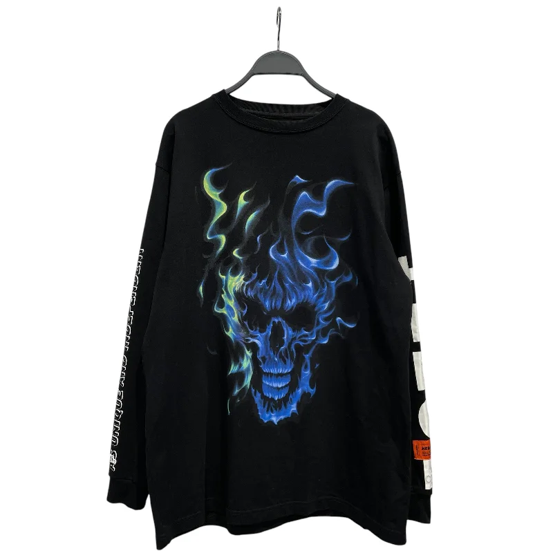 Tropical Style HERON PRESTON/LS T-Shirt/XS/Polyester/BLK/Graphic/FLAMING SKULL