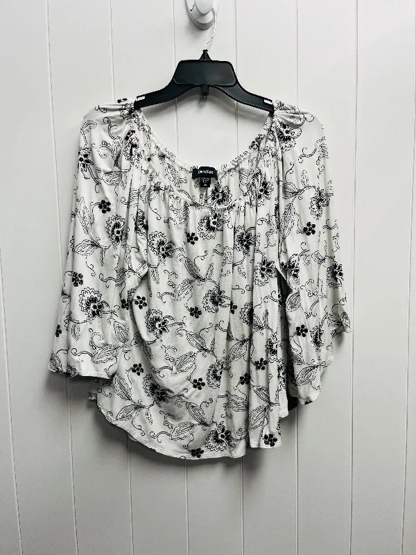 Tropical Style Top Long Sleeve By Karen Kane In Black & White, Size: 2x