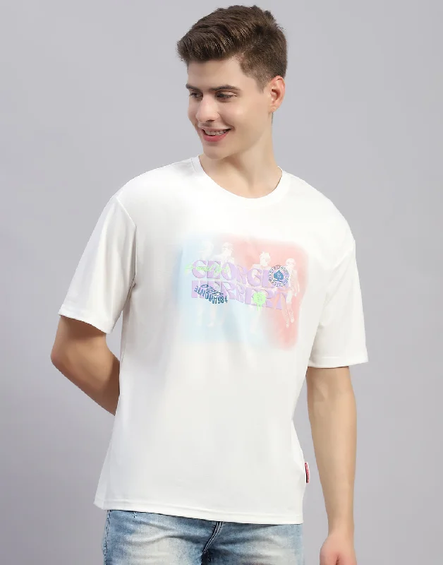 Printed Patterns Men White Printed Round Neck Half Sleeve T-Shirt