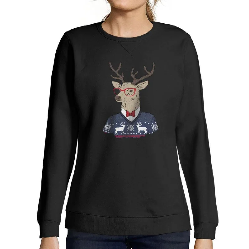 Carefree Style ULTRABASIC - Women's Printed Graphic Sweatshirt Christmas Deer Deep Black