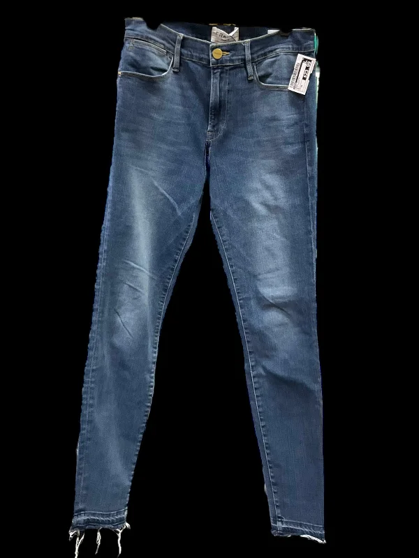 Floral Prints Jeans Skinny By Frame In Blue Denim, Size: Xs