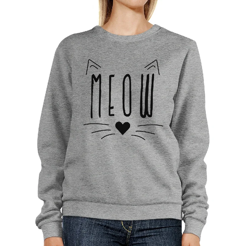 Stretch Design Meow Sweatshirt Cute Back To School Pullover Fleece Sweater