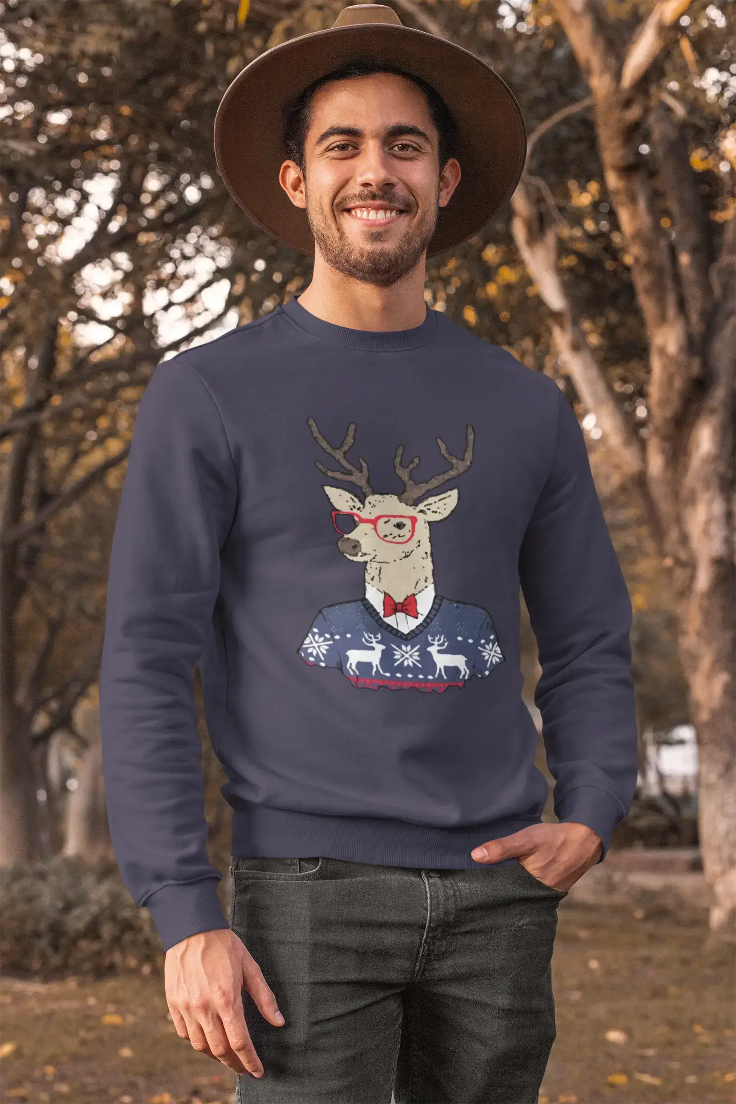 Minimal Classic ULTRABASIC - Men's Printed Graphic Sweatshirt Christmas Deer Deep Black