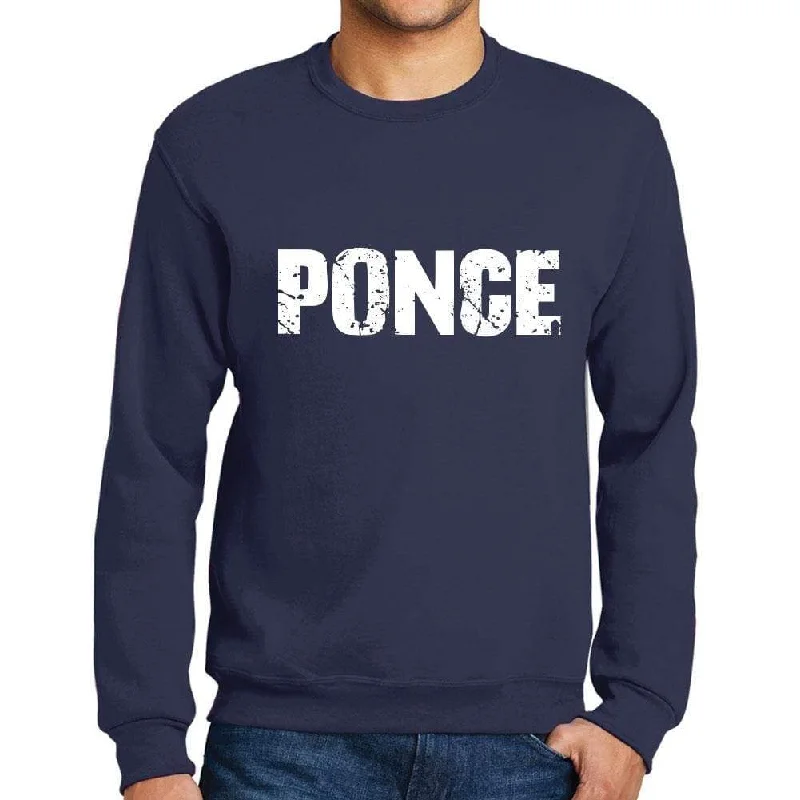 Soft Wear Men's Printed Graphic Sweatshirt Popular Words PONCE French Navy