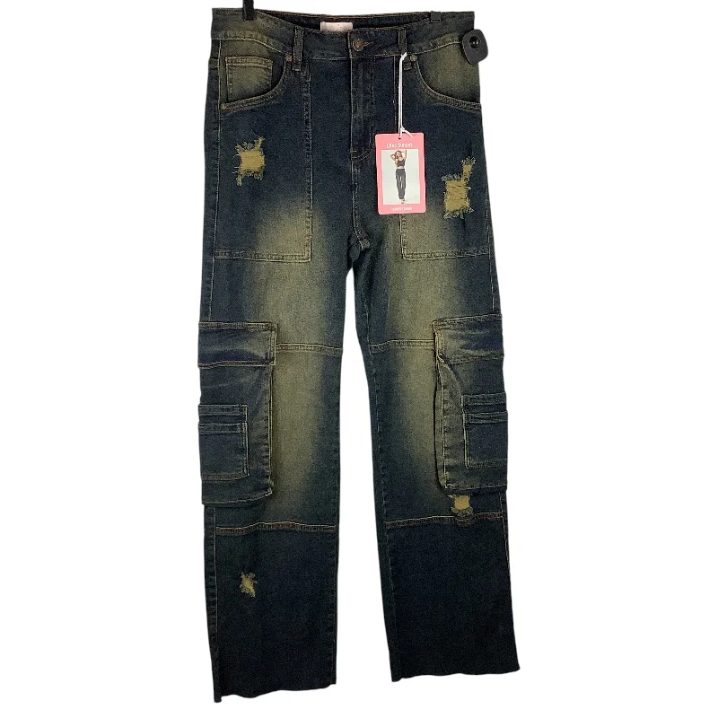 Lace Design Jeans Straight By Clothes Mentor In Blue Denim, Size: 12