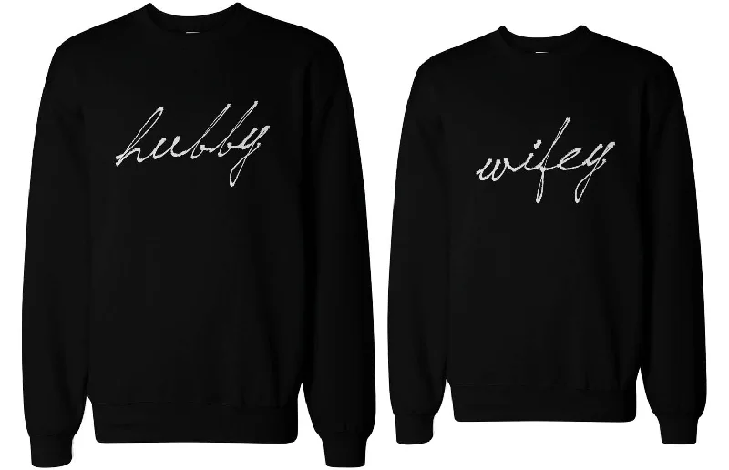 Soft Textures Hubby and Wifey Couple Sweatshirts Funny Matching Outfit for Couples