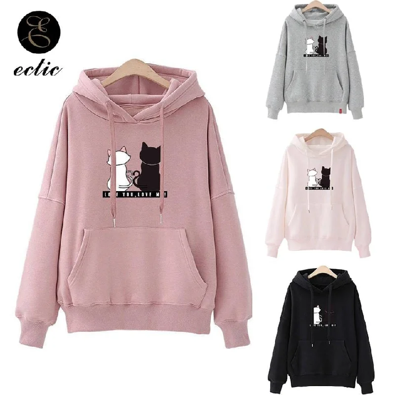 Youthful Vitality Winter Pullover Sweatshirts Women Cat Kawaii Poleron Mujer 2019 Kangaroo Pocket Hoodie School Korean Streetwear Oversized Hoodie