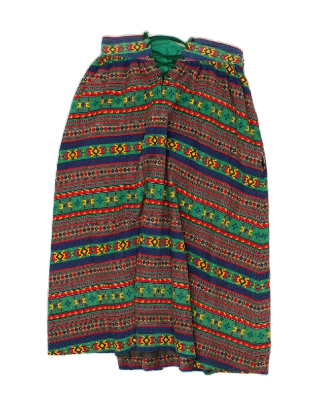 Beautiful Romance CACHAREL Girls Maxi Skirt 15-16 Years W28 Green Fair Isle Cotton Aztec