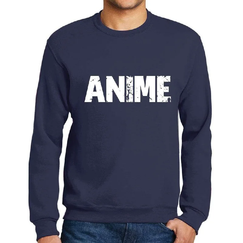 Creative Prints Men's Printed Graphic Sweatshirt Popular Words ANIME French Navy