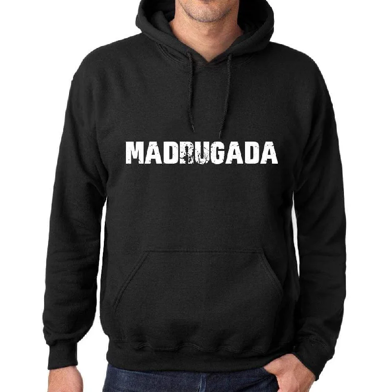 Comfy Dress Men's Women's Unisex Printed Graphic Cotton Hoodie Soft Heavyweight Hooded Sweatshirt Pullover Popular Words MADRUGADA Deep Black