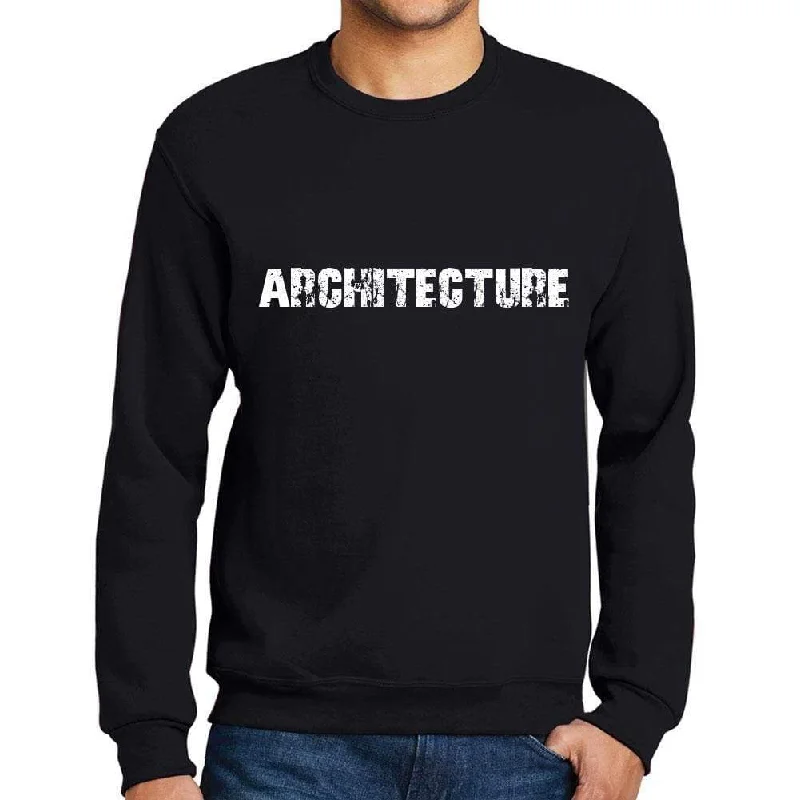Casual Chic Wear Men's Printed Graphic Sweatshirt Popular Words ARCHITECTURE Deep Black