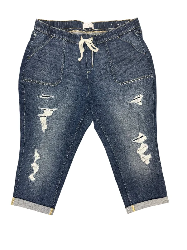 Loose Fit Jeans Cropped By Lane Bryant In Blue Denim, Size: 20