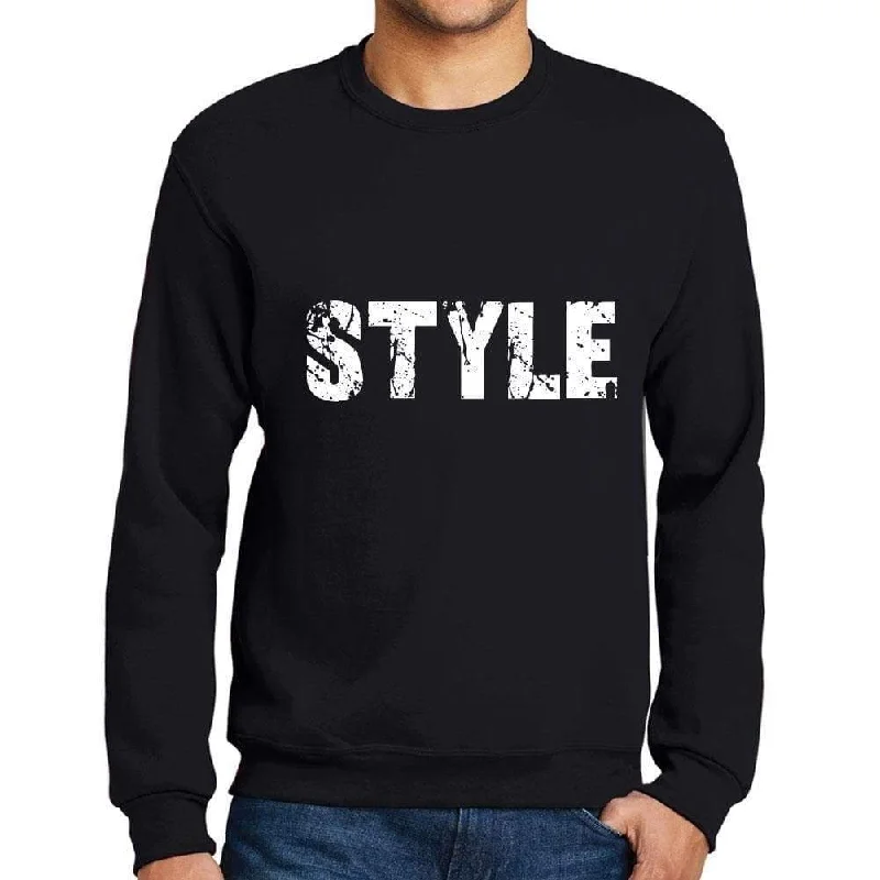 Soft Clothing Men's Printed Graphic Sweatshirt Popular Words STYLE Deep Black
