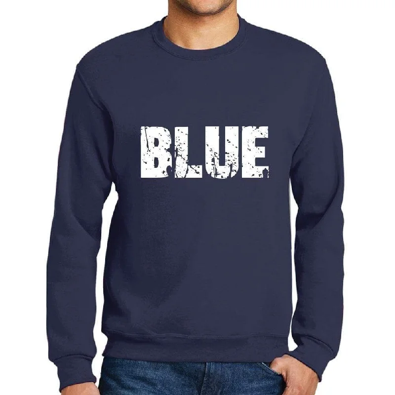 Fashionable And Versatile Men's Printed Graphic Sweatshirt Popular Words BLUE French Navy