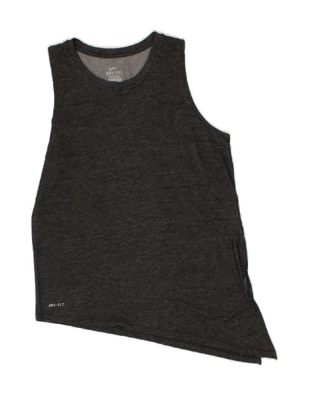 Knowledge And Elegance NIKE Girls Dri Fit Asymmetric Vest Top 13-14 Years XL Grey Lyocell
