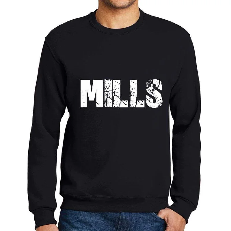 Casual Comfort Men's Printed Graphic Sweatshirt Popular Words MILLS Deep Black